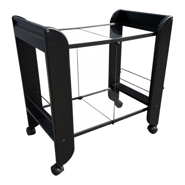 1980s Black Serving or Bar Cart From Mascagni, Made in Italy, Foldable For Sale