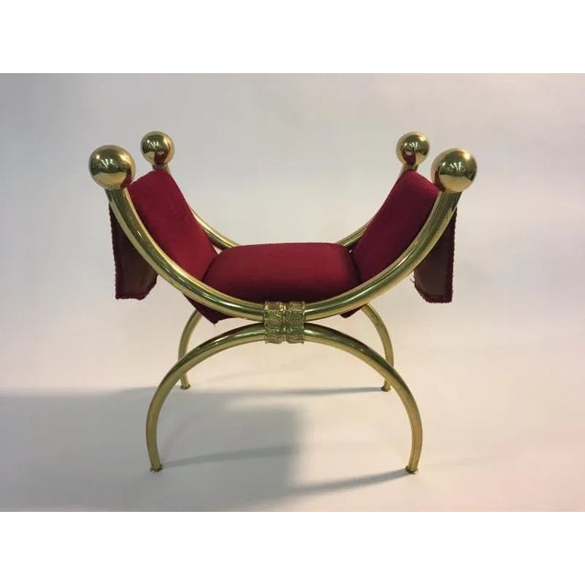 Elegant and Modernist Polished Brass Vanity Stool Attributed To Gio Ponti in Italy. Fantastic Substantial Vanity Stool...