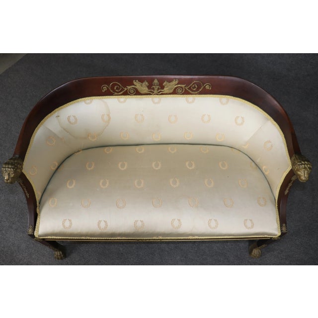 Cream Fine Cast Bronze French Empire Dog Head and Dragons Mahogany Settee For Sale - Image 8 of 12