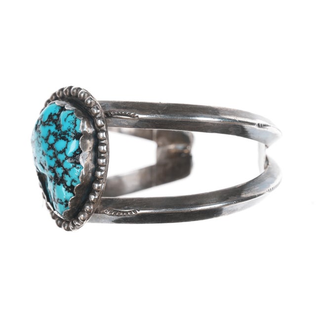 6.25" Vintage Native American sterling and turquoise cuff bracelet For Sale In Austin - Image 6 of 11