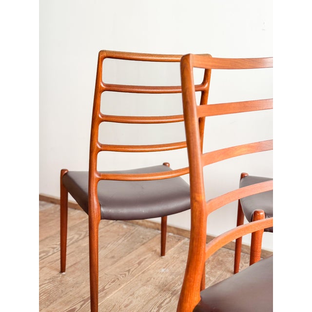 Mid-Century Danish Model 82 Embassy Chairs in Teak and Leather by Niels O. Møller for J. L. Mollers, Set of 6 For Sale - Image 11 of 18