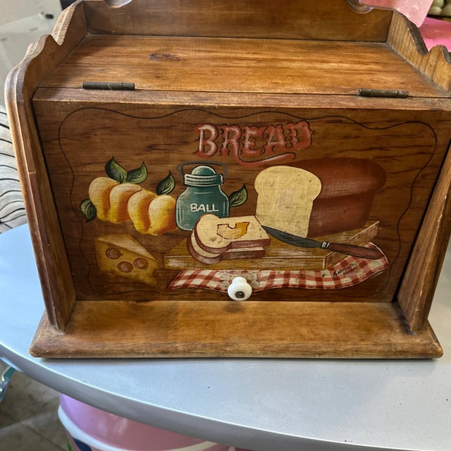 Vintage Wooden Hand Painted Bread Box For Sale In Atlanta - Image 6 of 12