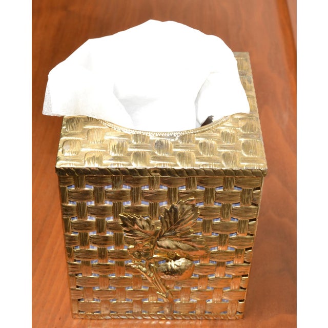 Atelier Fornasetti 1980s Hollywood Regency Handwoven Gold Lattice Metal Tissue Box Cover For Sale - Image 4 of 12