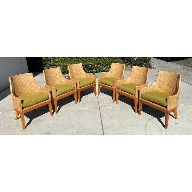 Stunning dining chair set of 6 by designer Orlando Diaz-Azcuy, for the iconic McGuire furniture brand. Comprised of woven...
