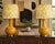 Mid-Century Modern Late 20th Century 70s-Style Mustard Ceramic Gourd Table Lamps With Geometric Shades - a Pair For Sale - Image 3 of 5
