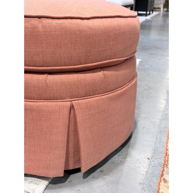 Set of Kravet Tufted Swivel Club Chairs With Matching Ottoman For Sale - Image 10 of 12