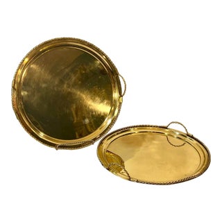 Vintage Brass Tray’s With Rope Handled Detail - A Pair For Sale