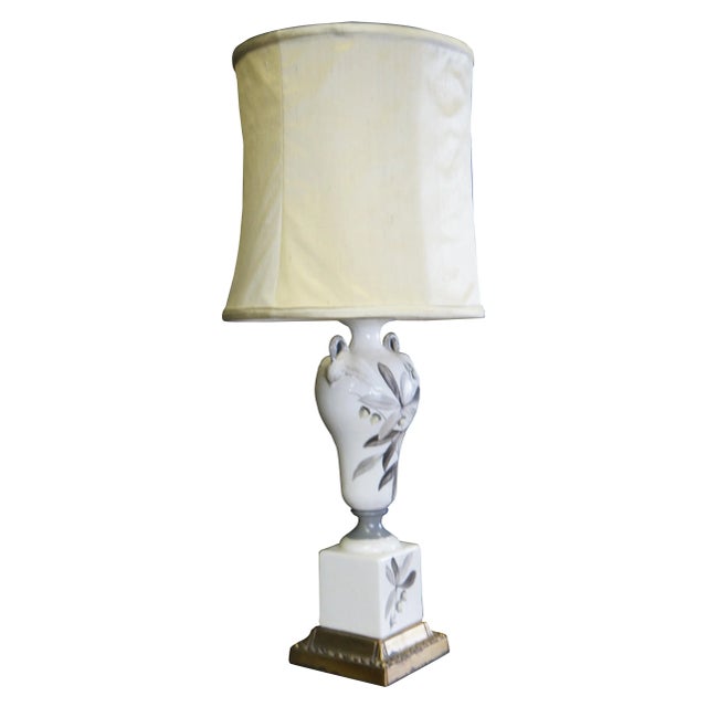 Vintage Hollywood Regency Porcelain Hand Painted Figural Swan Trophy Lamp Light. In gently used conditions. 29.5" x 5.5" x...