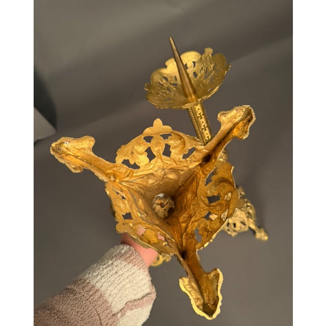 19th Century French Pair of Gothic Style Dore Bronze Candelabras, Circa 1850 For Sale - Image 13 of 13