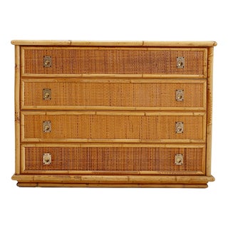 Vintage Italian Bamboo and Wicker Chest of Drawers by Dal Vera, 1960s For Sale