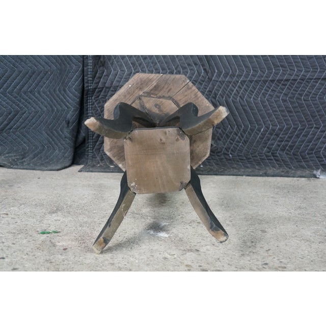 Vintage Arts & Crafts Oak Black Octagonal Plant Stand Pedestal Table 25" For Sale - Image 15 of 16