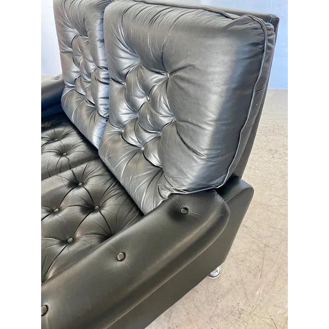Mid-Century Danish Black Leather 2 Person Sofa, 1970s For Sale - Image 9 of 16
