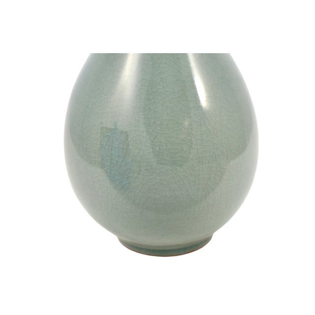 Mid-Century Modern Celadon Green Crackle Glaze Bulbous Vase For Sale - Image 3 of 5