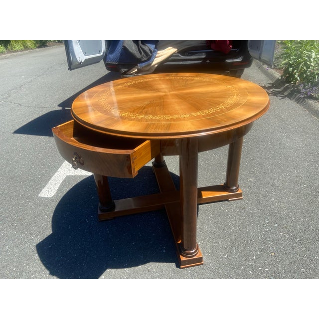 Vintage French Empire Style Round Mahogany Accent Round Table For Sale - Image 11 of 12