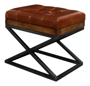 Modern Tufted Leather X Frame Stool