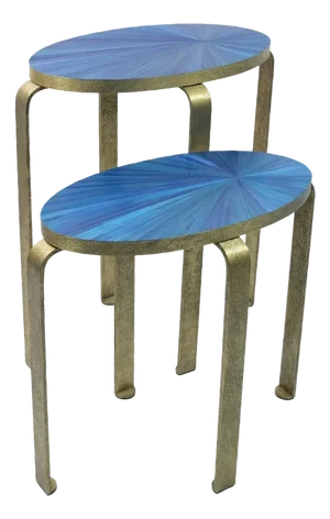 Side Tables in Straw Marquetry and Textured Brass by Ginger Brown, Set of 2