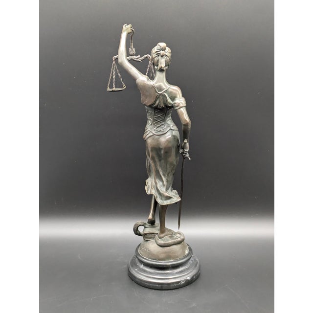 1990s Vintage Bronze Lady Justice Statue: Themis/Justitia With Scales & Sword For Sale - Image 5 of 10