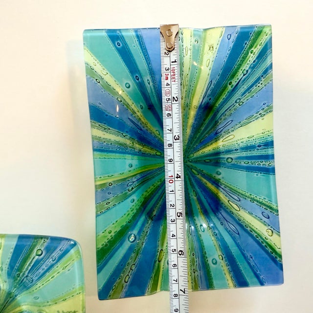 1950s Set of 2, Mid Century Modern Signed Higgins Art Glass Ashtray / Bowl Blue Starburst MCM For Sale - Image 9 of 10