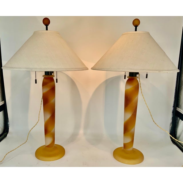 Modern Pair of John Hutton, Donghia, Venetian Glass Lamps For Sale - Image 3 of 12