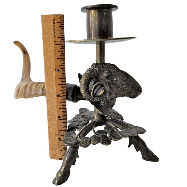 Brass 19th Century Brass & Natural Horn Ram’s Head Candlestick For Sale - Image 8 of 8