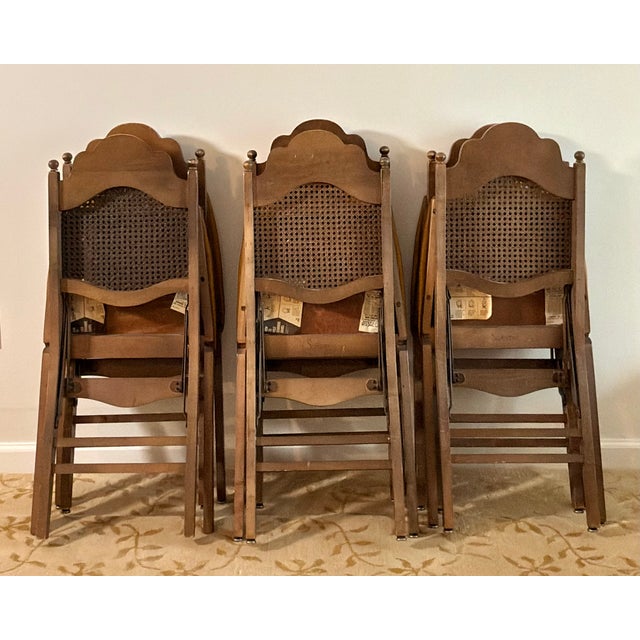 Wood Vintage Mid-Century Stakmore Cane Back Folding Chairs, Set of 6 For Sale - Image 7 of 11