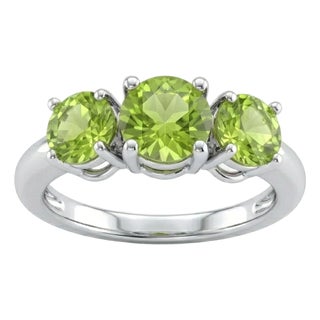 Peridot Three Stone Ring • 925 Sterling Silver Trilogy Gemstone Statement Ring Us 7 For Sale