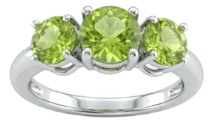 Peridot Three Stone Ring • 925 Sterling Silver Trilogy Gemstone Statement Ring Us 7