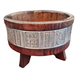 Wooden Planter with Pewter Rim, 1960s For Sale