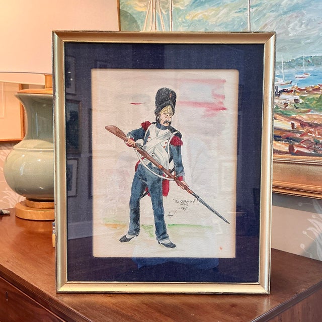 19th Century French and Polish Solider Portrait Watercolor Paintings in Gold Frame - a Pair For Sale - Image 4 of 10
