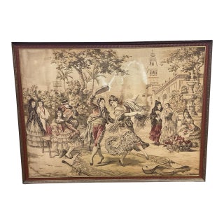 Monumental 6-Foot European Goya Tapestry "The Spanish Dance" in Deep Carved Wood Frame For Sale
