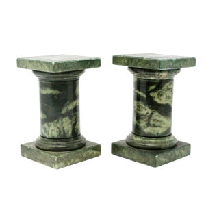 Vintage Green Marble Column Bookends - a Pair For Sale
