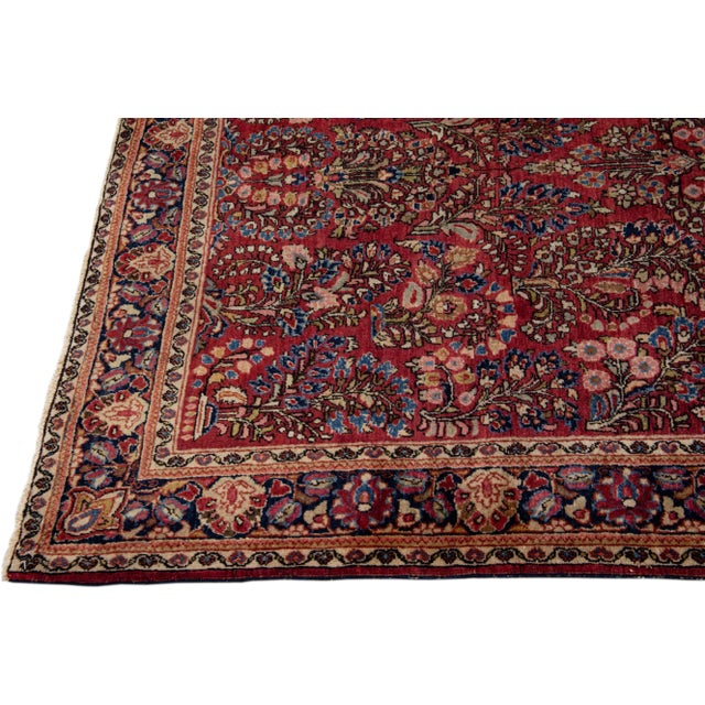 Textile Red Antique Sarouk Farahan Persian Scatter Wool Rug For Sale - Image 7 of 9