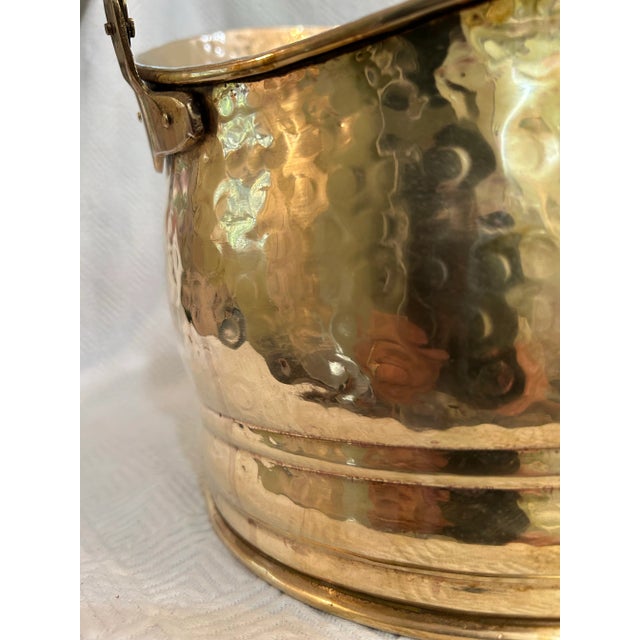 1980’s Hammered Brass Helmet Coal Scuttle or Bucket With Handle For Sale - Image 9 of 11