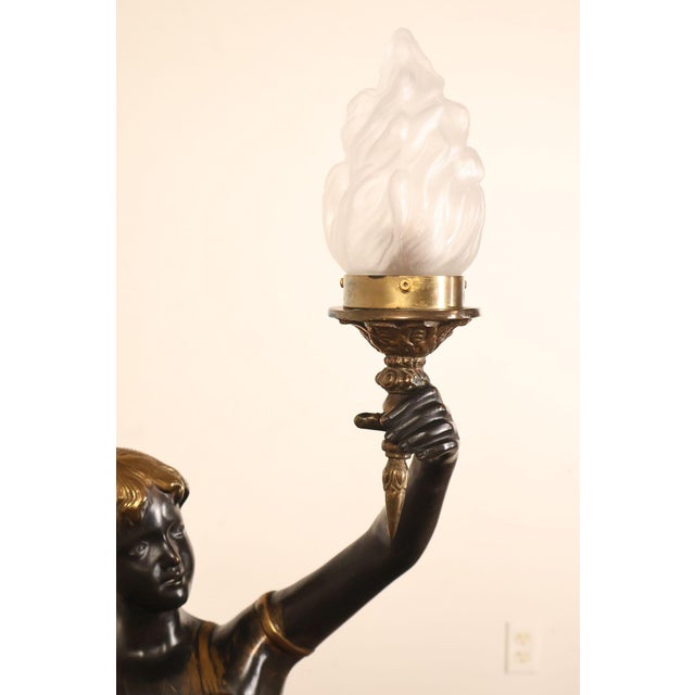 Metal Late 20th Century Neoclassical Style Pair Of Bronze Figural Torchere Floor Lamps For Sale - Image 7 of 18