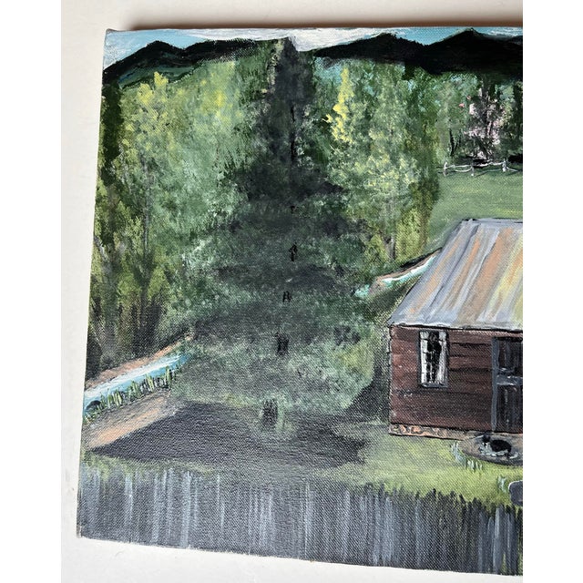 Brutalist Nellie Medford 1991 Grandmas Miley McClave Little Mountain Cabin Oil on Canvas Painting For Sale - Image 3 of 5