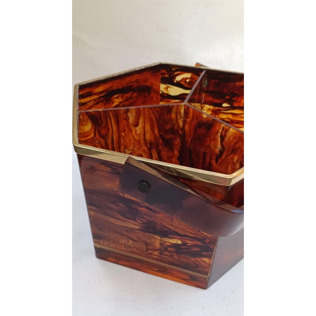 Large Hexagonal Acrylic Glass Container with Turtle Effect, Italy, 1970s For Sale - Image 12 of 18