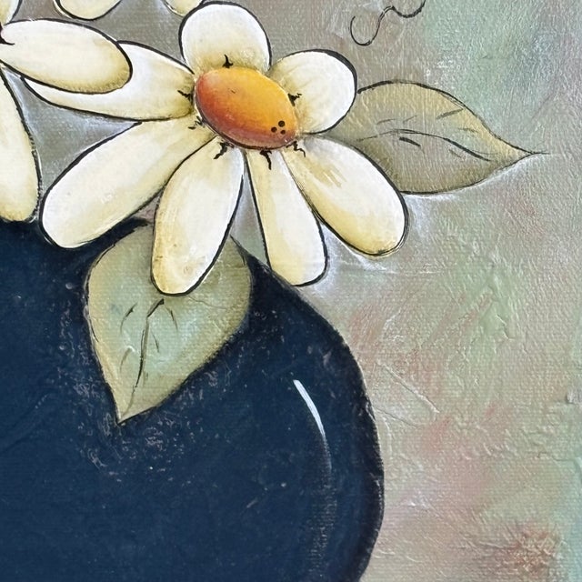 Early 21st Century 2012 Mixed Media Daisy Still Life on Canvas For Sale - Image 5 of 12