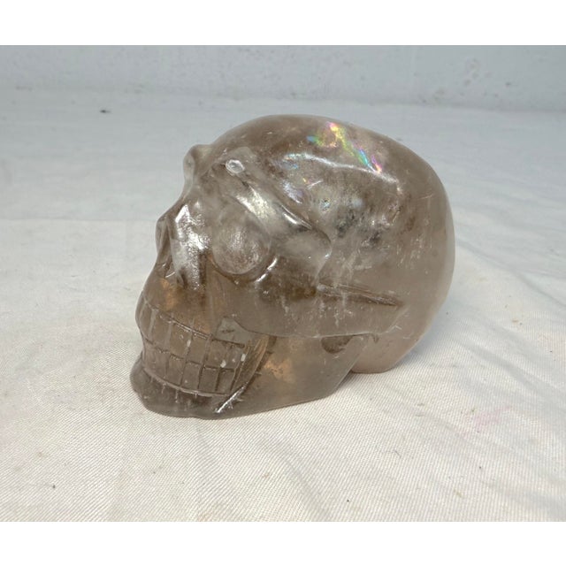 Glass 1940s Hand Carved Rock Crystal Hard Stone Skeleton Skull Sculpture Statue For Sale - Image 7 of 12