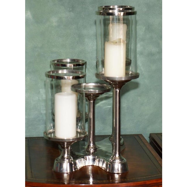 Nickel and Glass 5-Light Hurricane Candleholder Centrepiece from Colmore For Sale - Image 14 of 18