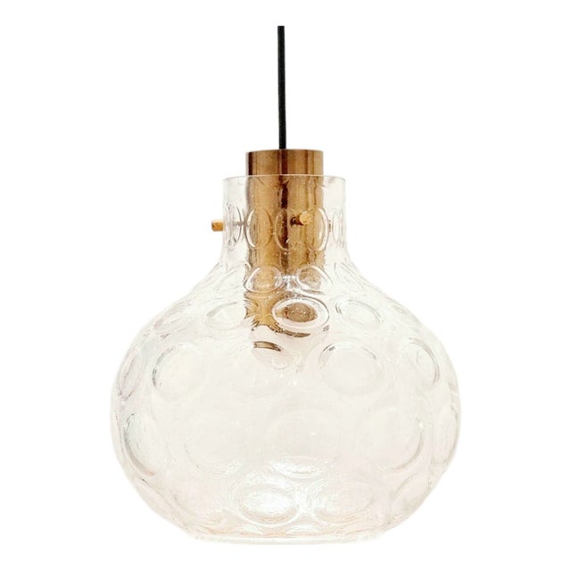 Mid-Century Bubble Glass & Brass Pendant by Helena Tynell for Limburg, Germany, 1960s For Sale