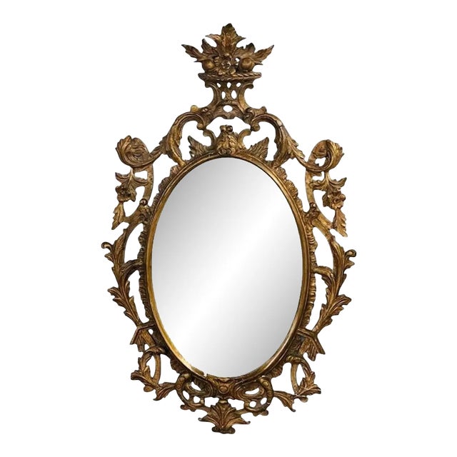 Single Giltwood Italian Floral Motif Mirror, Wall / Console / Pier, Italy, 1960s For Sale
