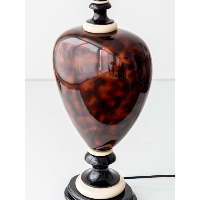 Textile Faux Tortoiseshell Glazed Ceramic Table Lamp, France, 1970s For Sale - Image 7 of 18