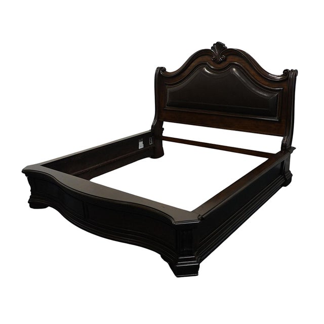 Contemporary Villa Sonoma Dark Walnut Traditional Contemporary King Size Bed W. Black Faux Leather Upholstered Headboard 115-5151 For Sale - Image 3 of 11