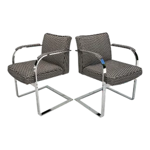 A Pair of Vintage Flat Bar Chrome Cantilever Chairs in the Manner of Mies Van Der Rohe