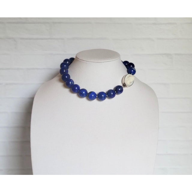 Royal Lapis Lazuli Necklace With Vintage Porcelain Cameo Clasp, 18-Inches For Sale - Image 4 of 10