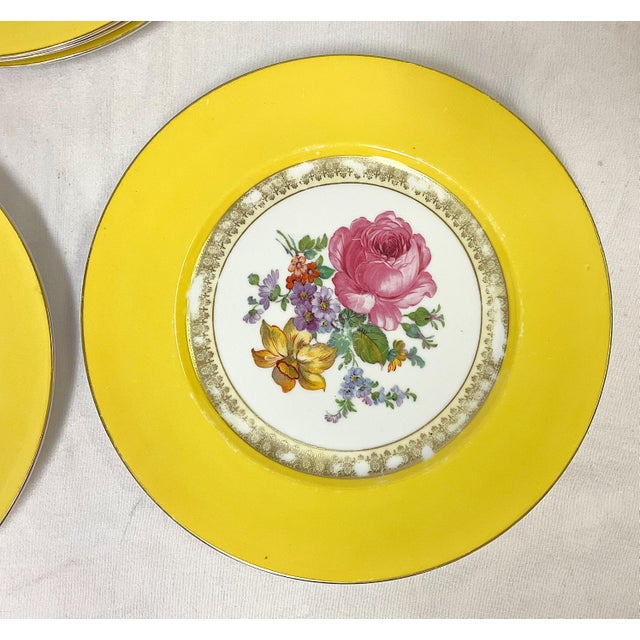 Vintage Victoria Czechoslovakia Floral Design Porcelain Dinner Plates- Set of 5 For Sale - Image 4 of 12