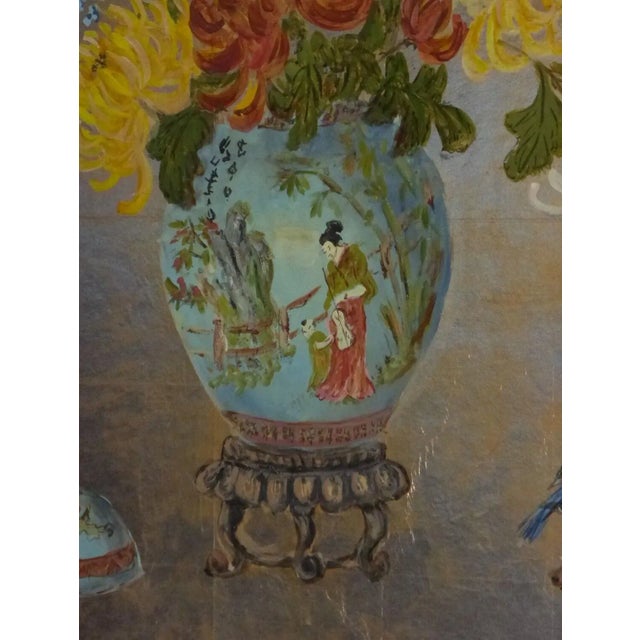 Vintage Oriental Asian Silver Gilt Floral Picture Painting by r.j. Schellanbach For Sale - Image 9 of 11