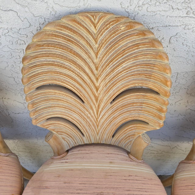 Beige Vintage Venetian Grotto Style Carved Wood Palm Leaf Dining Chairs Set of 4 For Sale - Image 8 of 18