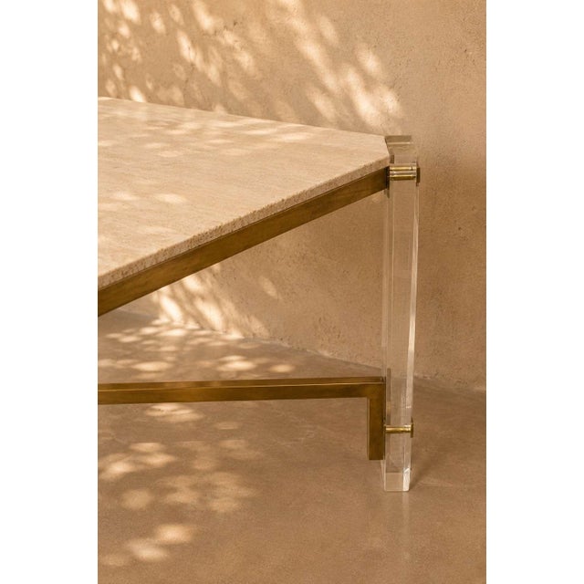 Dining Table in Travertine, Gold-Tone Metal and Acrylic Glass, 1970s For Sale - Image 6 of 18