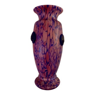 Vintage 20th Century Satin Art Glass Vase With Applied Detail For Sale